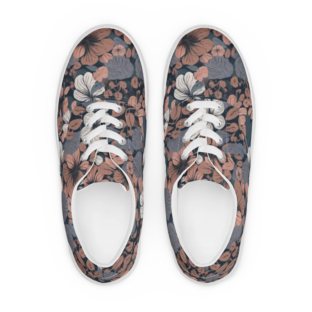 Rosewood Bloom on Men's Lace-Up Canvas Shoes — Front