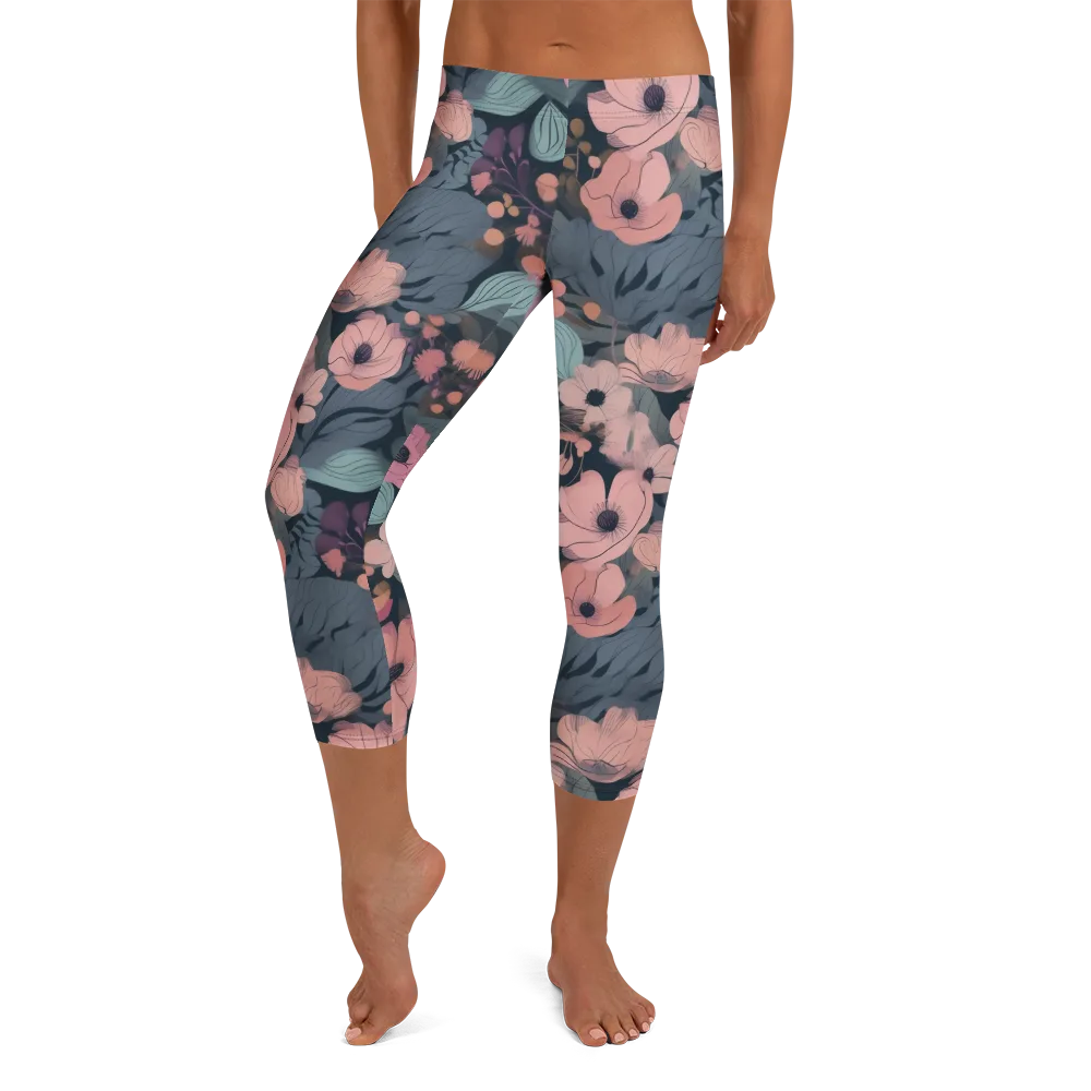 Midnight Poppy on Capri Leggings — Front