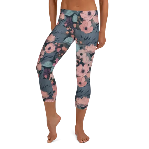 Midnight Poppy on a Capri Leggings