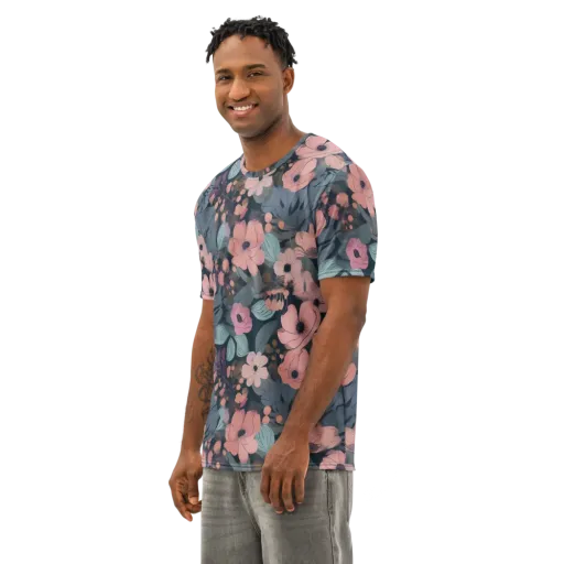 Midnight Poppy on a Men's Cotton Crew Neck T-Shirt