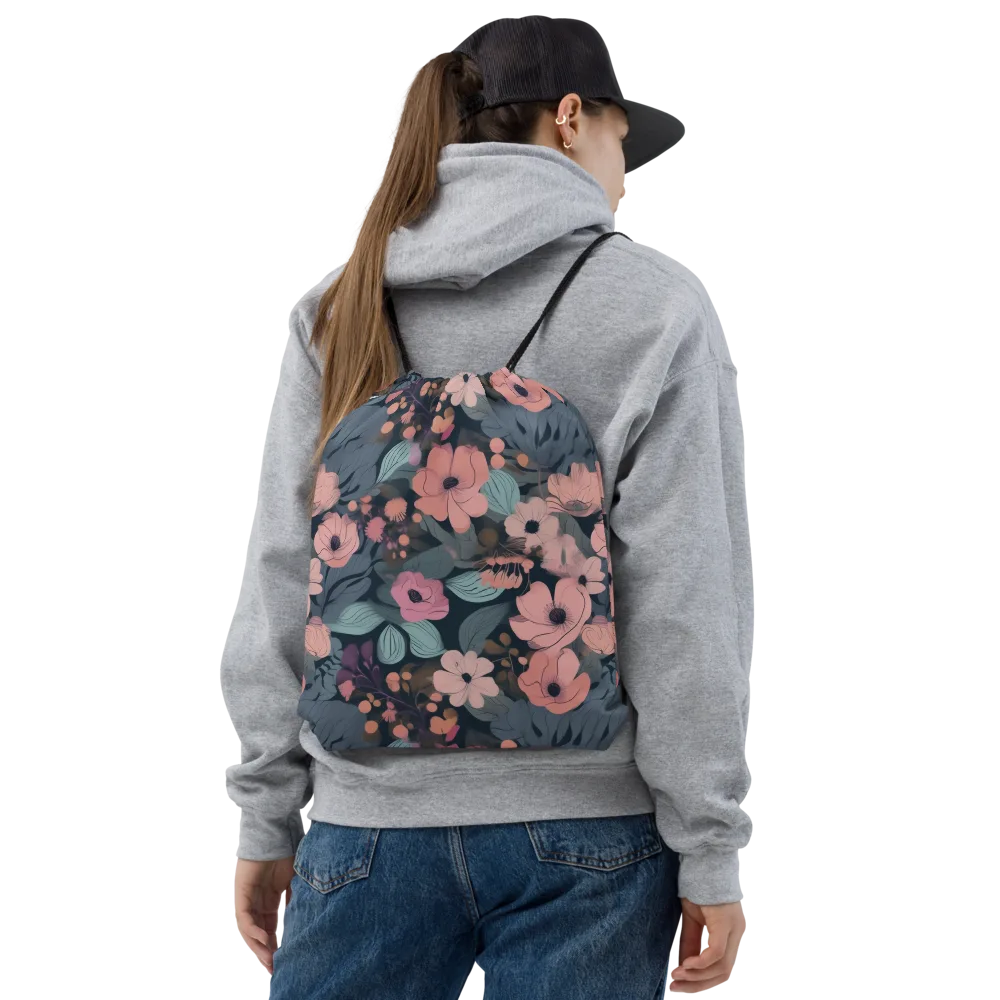 Midnight Poppy on Drawstring Bag — Front