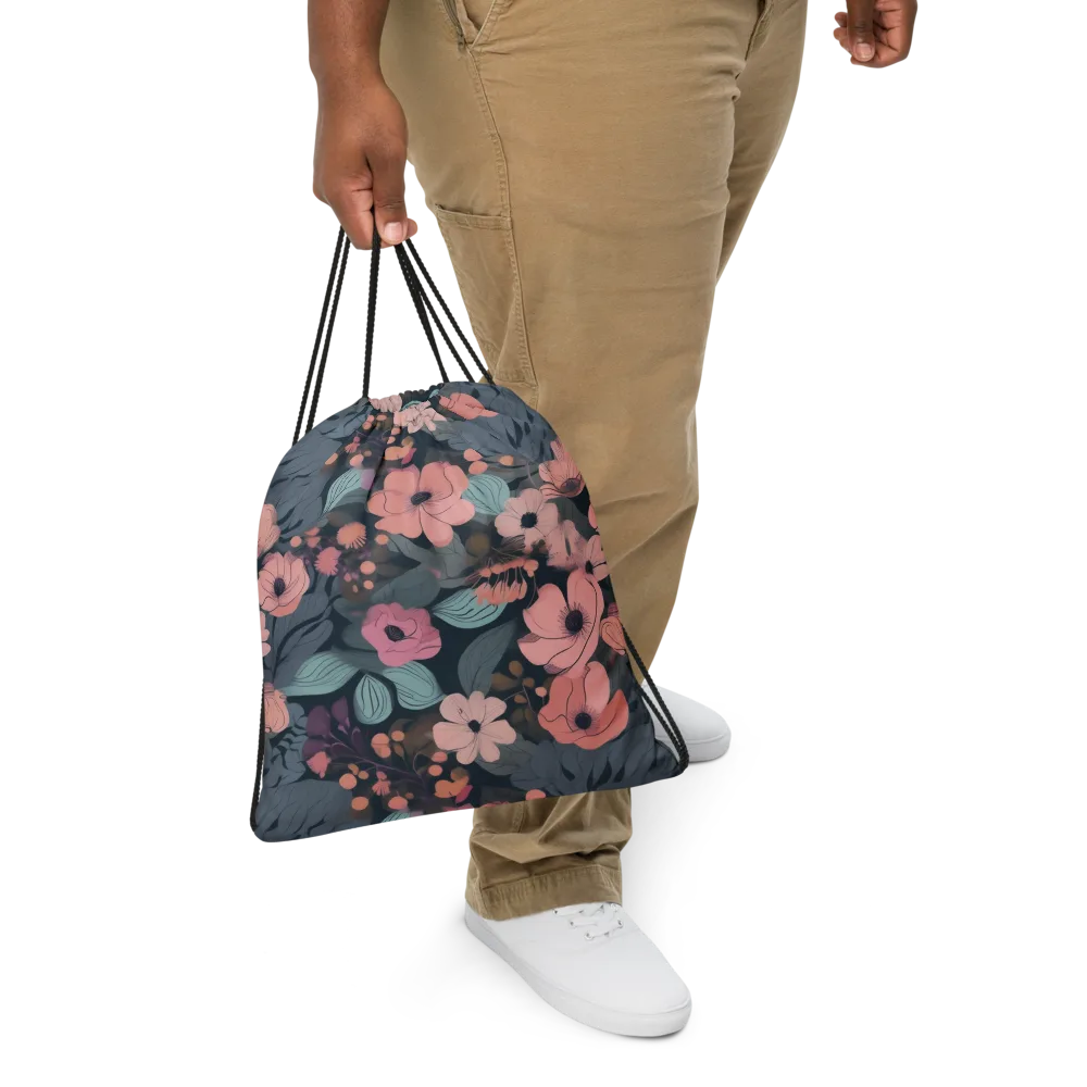 Midnight Poppy on Drawstring Bag — Front