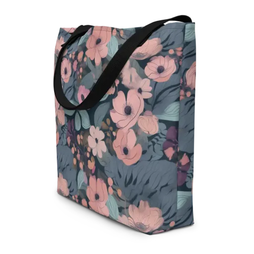 Midnight Poppy on a Large Tote Bag W/ Pocket