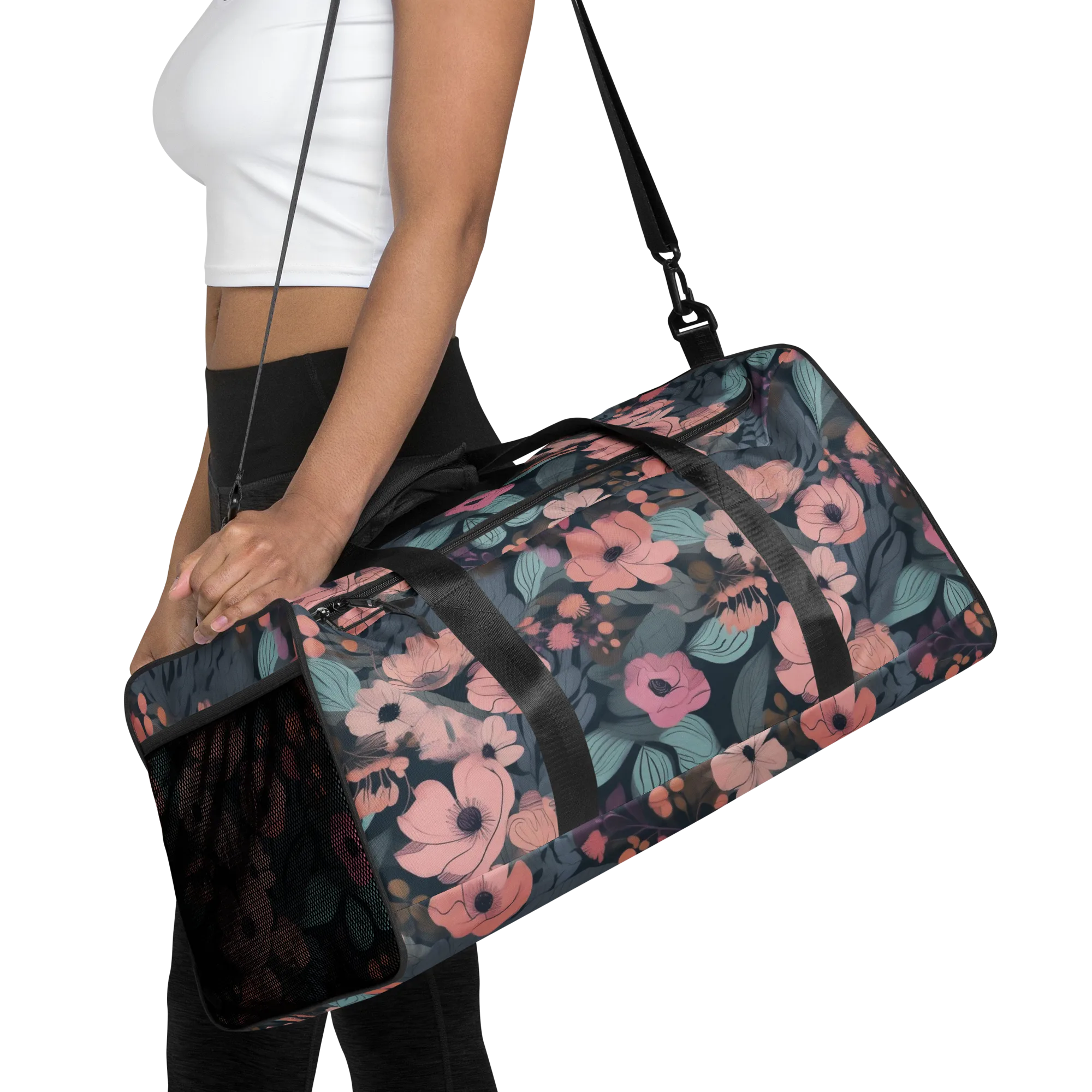 Midnight Poppy on Duffle Bag — Front