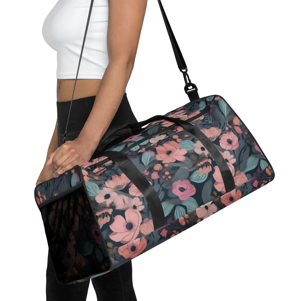 Midnight Poppy on Duffle Bag — Front