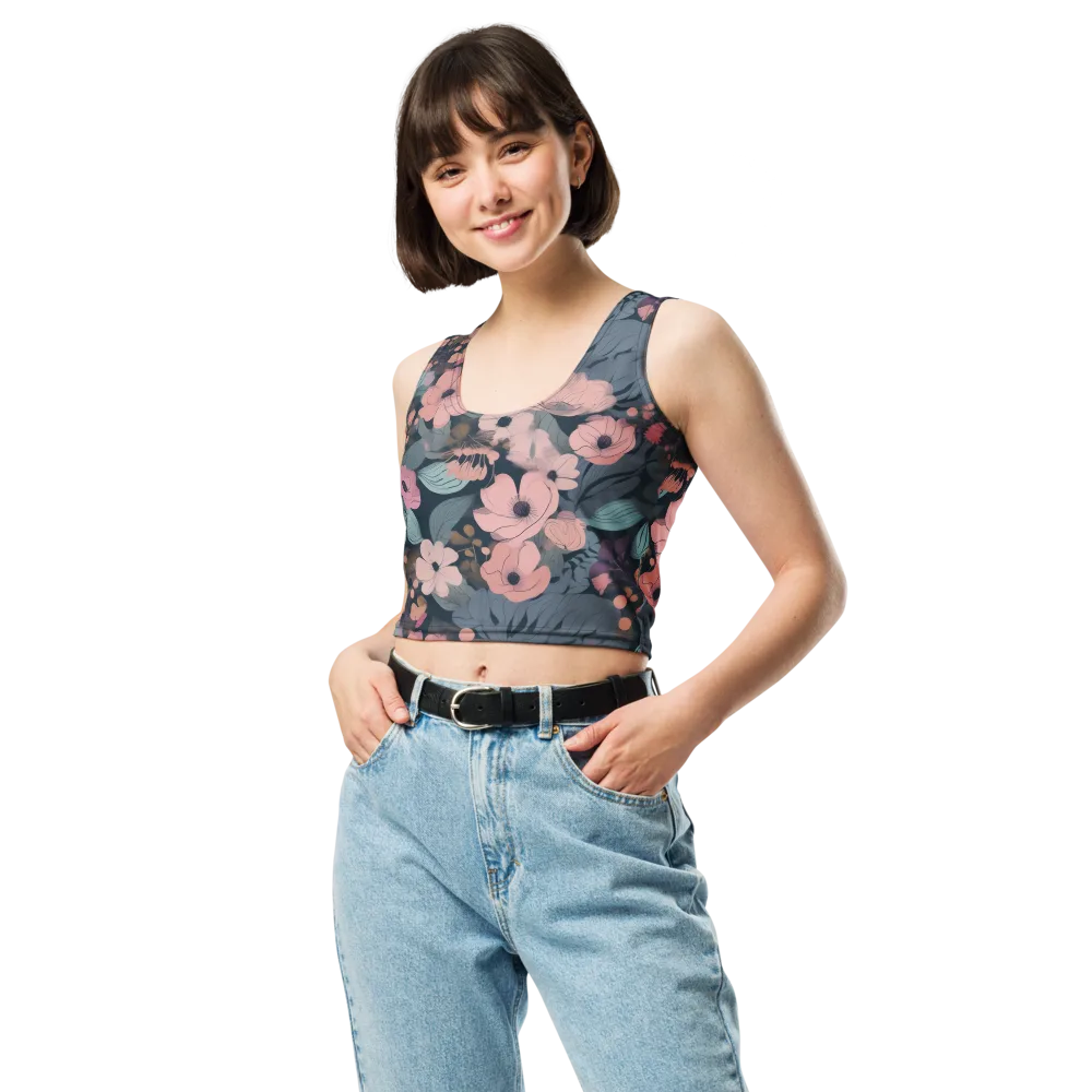 Midnight Poppy on Crop Top — Front