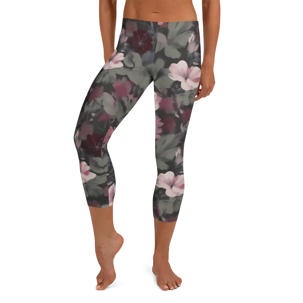 Moonlit Camellia on Capri Leggings — Front