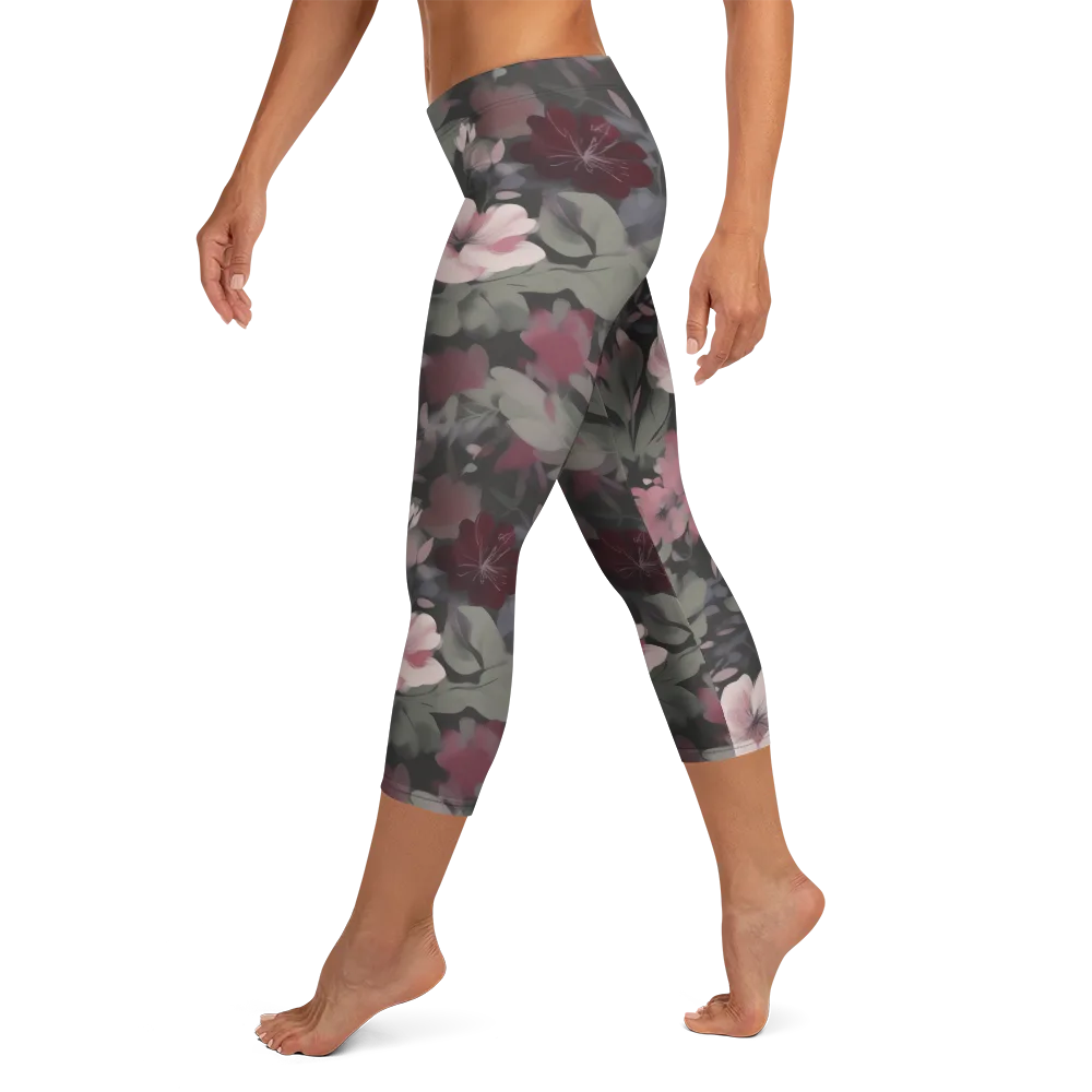 Moonlit Camellia on Capri Leggings — Left