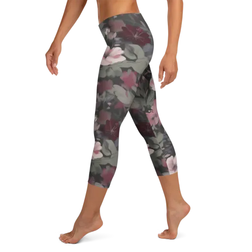 Moonlit Camellia on a Capri Leggings