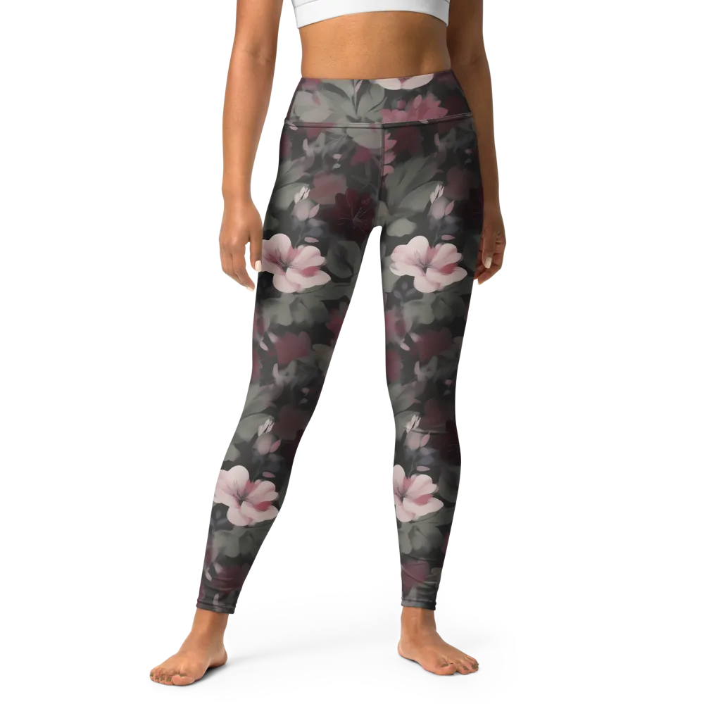 Moonlit Camellia on Yoga Leggings — Front