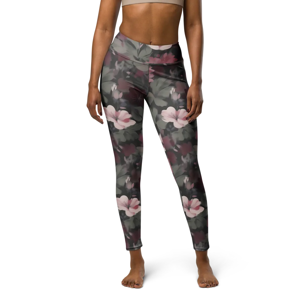 Moonlit Camellia on Yoga Leggings — Front