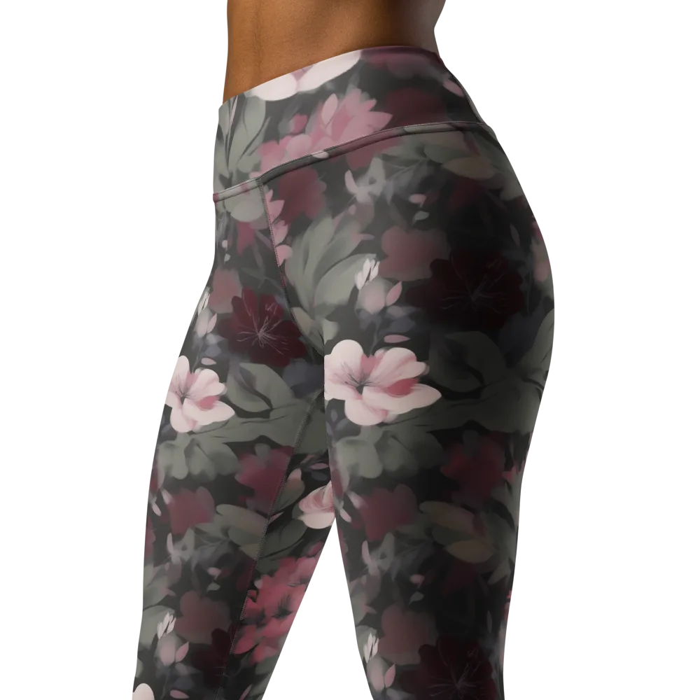 Moonlit Camellia on Yoga Leggings — Left Front