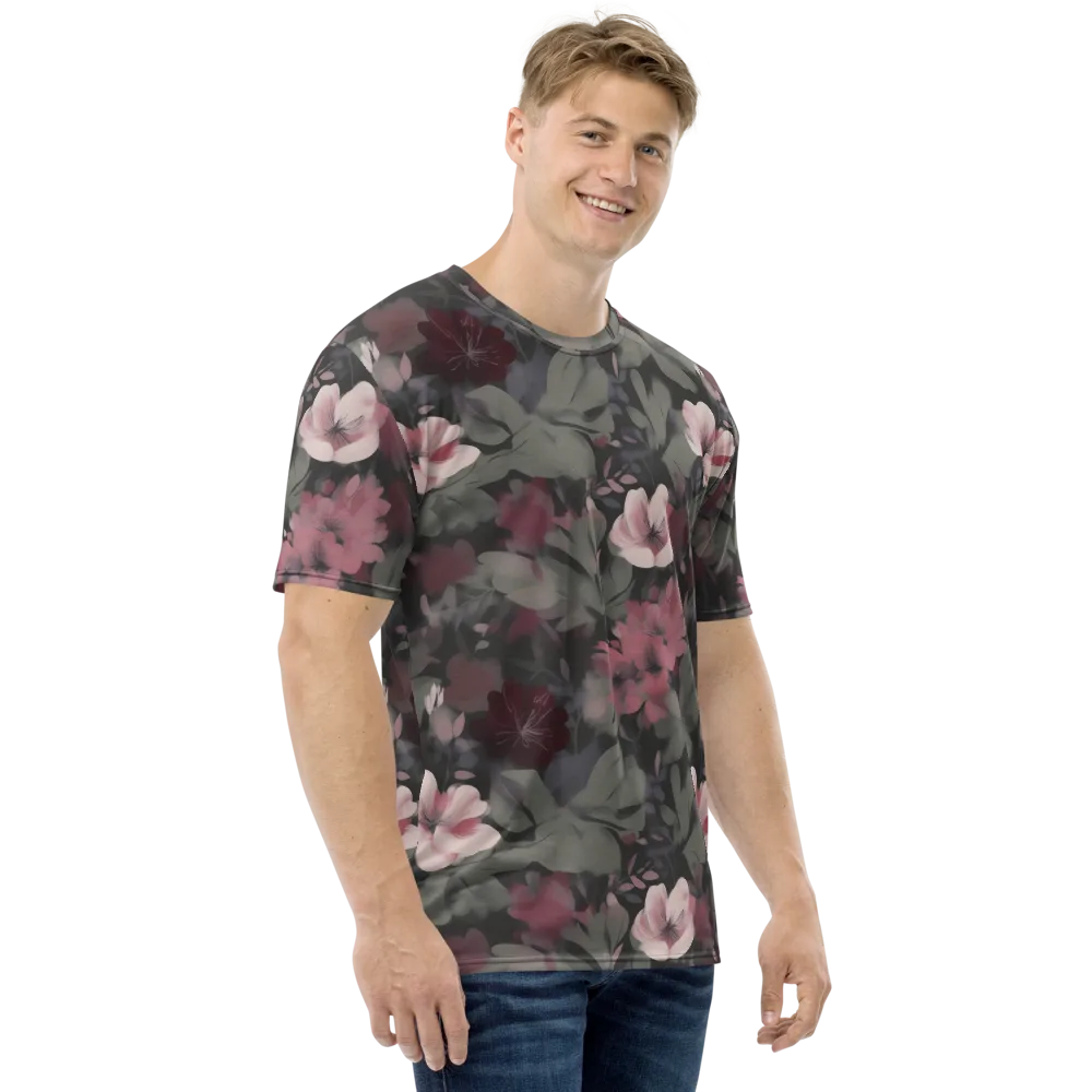 Moonlit Camellia on Men's Crew Neck T-Shirt — Right