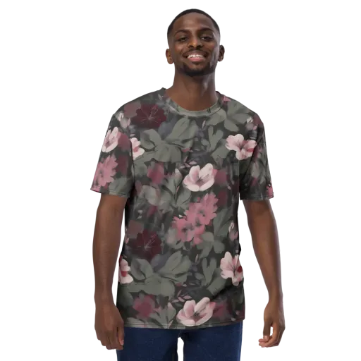 Moonlit Camellia on a Men's Crew Neck T-Shirt