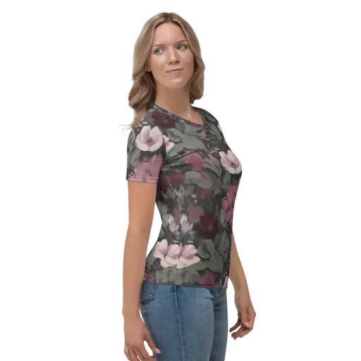 Moonlit Camellia on a Women's Crew Neck T-Shirt
