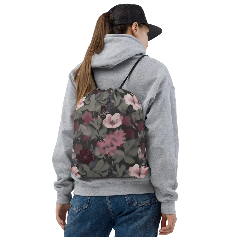 Moonlit Camellia on Drawstring Bag — Front