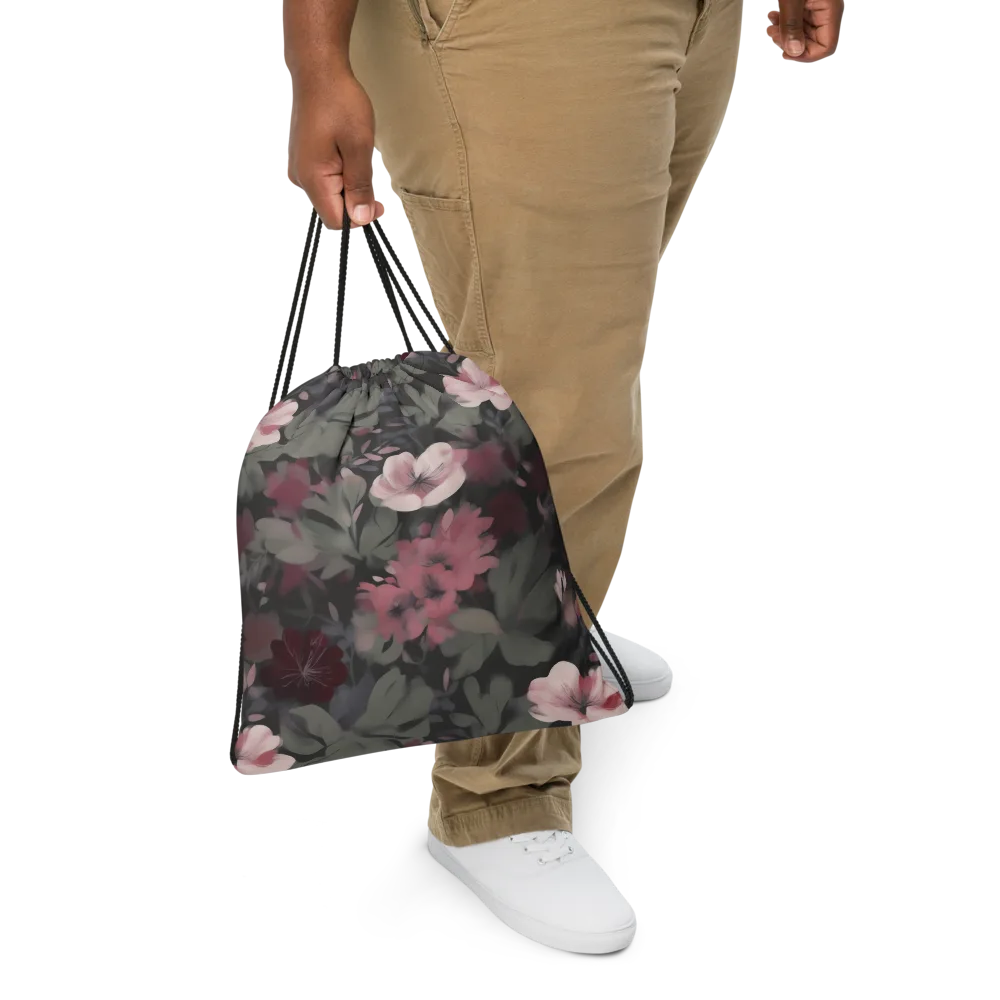 Moonlit Camellia on Drawstring Bag — Front