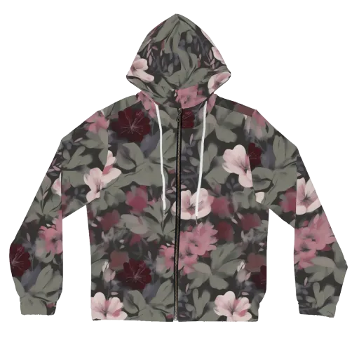 Moonlit Camellia on Women's Full-Zip Hoodie