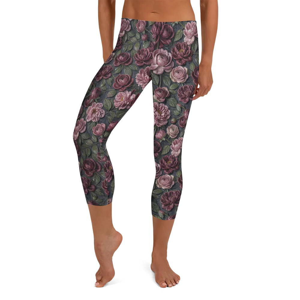 Velvet Peony on Capri Leggings — Front
