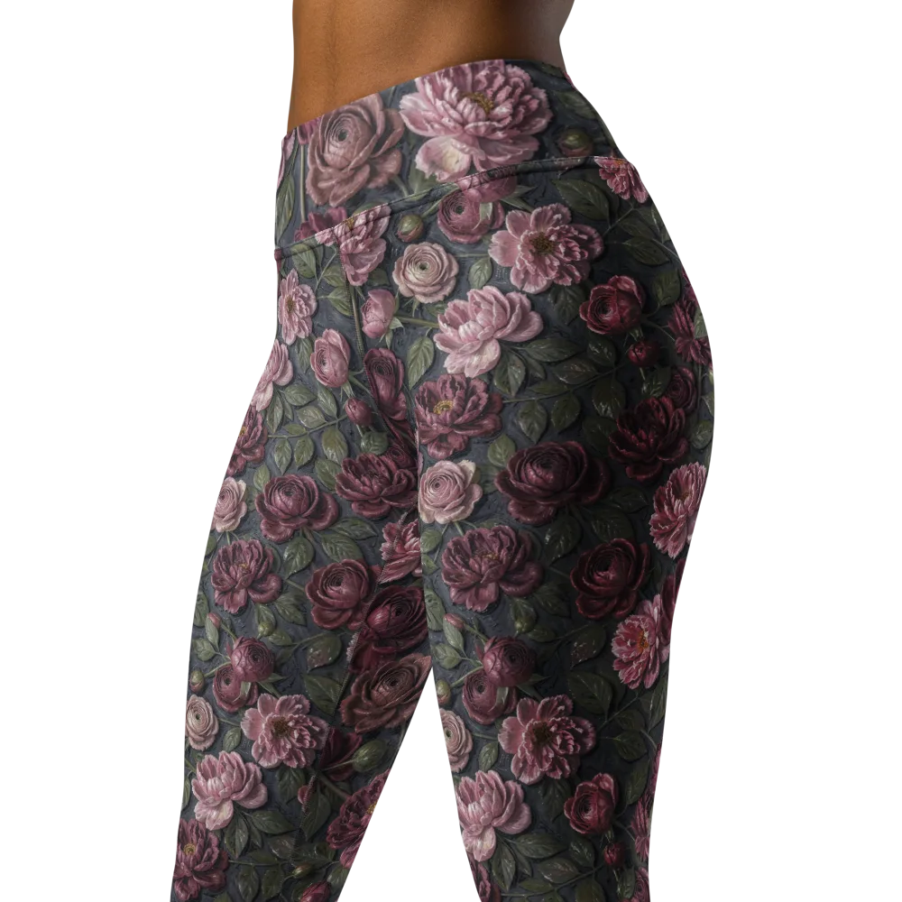Velvet Peony on Yoga Leggings — Left Front