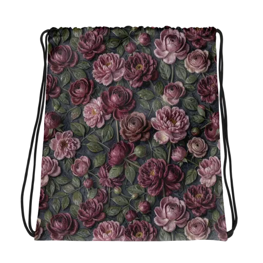 Velvet Peony on a Drawstring Bag