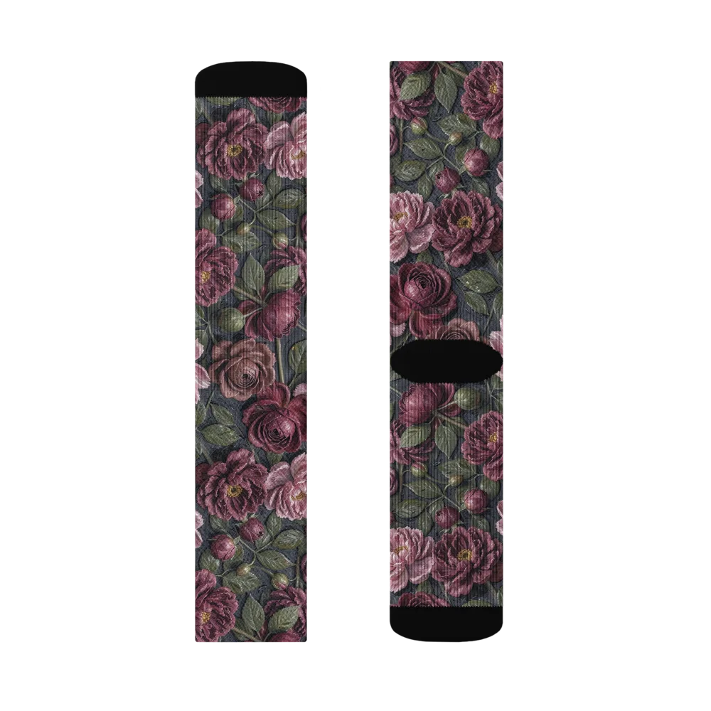 Velvet Peony on Socks — Left Sock