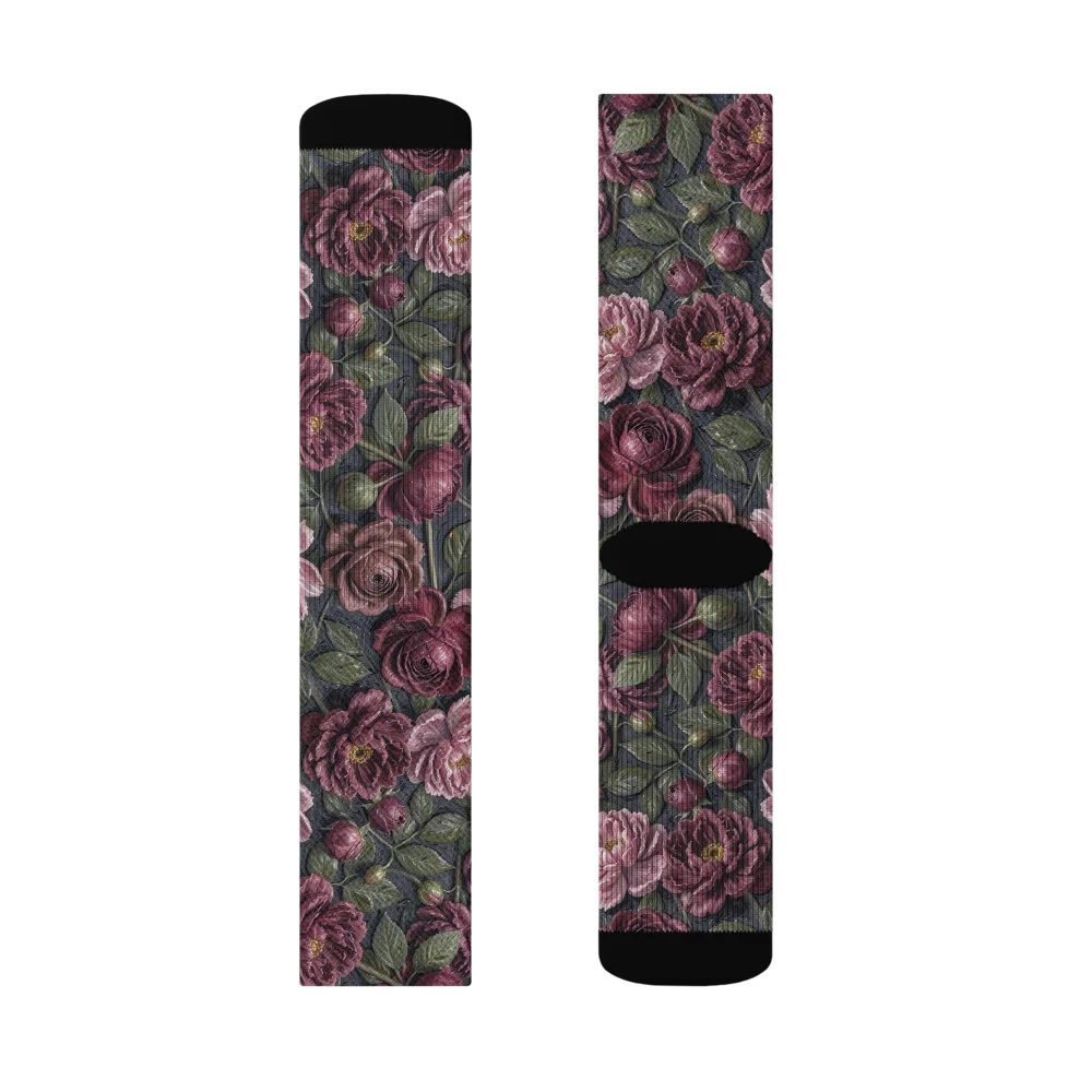 Velvet Peony on Socks — Right Sock