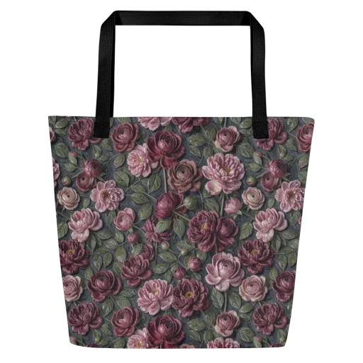 Velvet Peony on a Large Tote Bag W/ Pocket