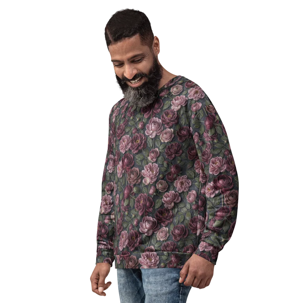 Velvet Peony on Sweatshirt — Left Front