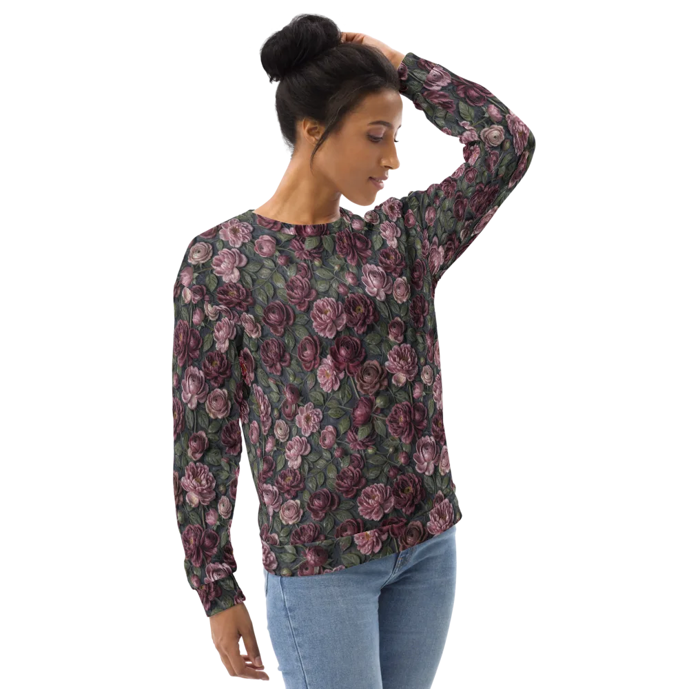 Velvet Peony on Sweatshirt — Right Front