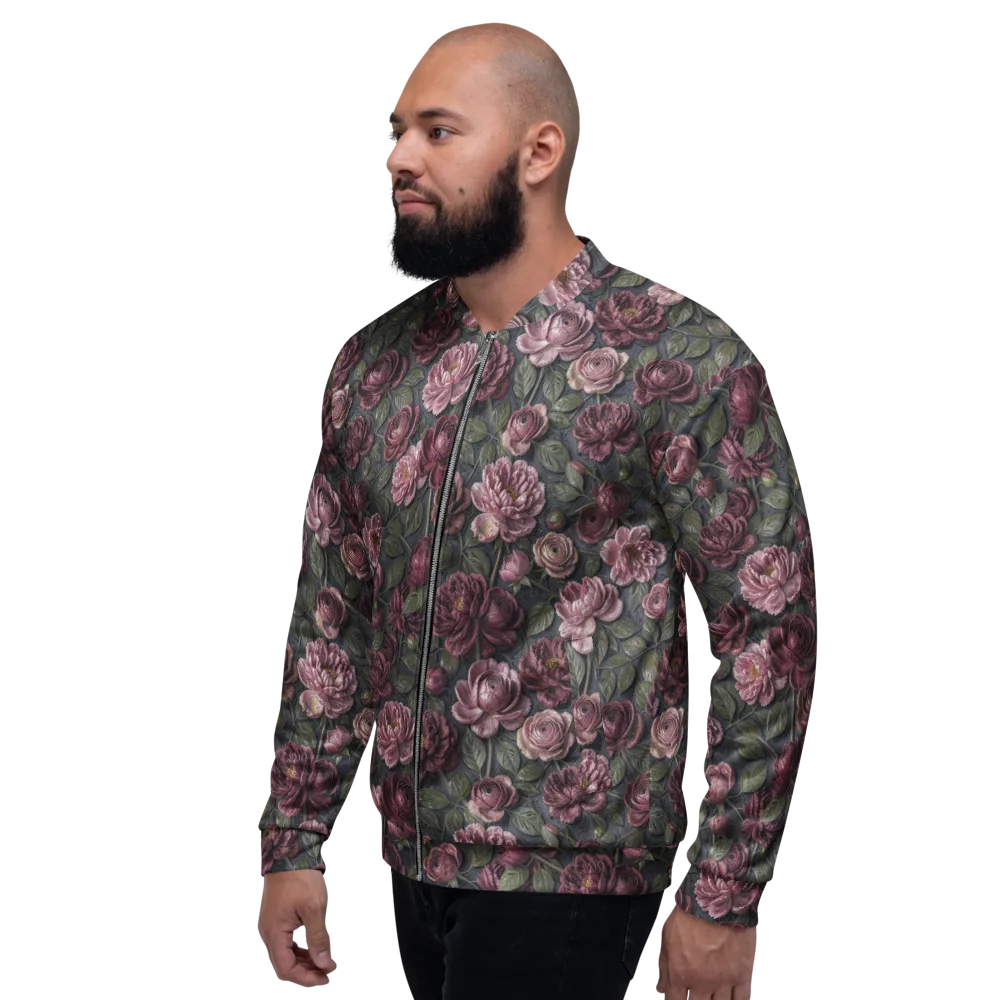 Velvet Peony on Bomber Jacket — Left