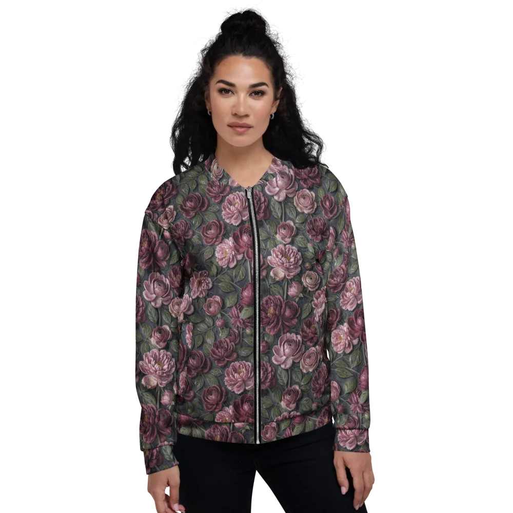 Velvet Peony on Bomber Jacket — Front