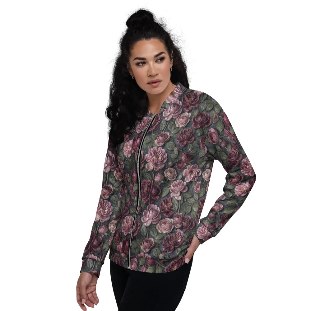 Velvet Peony on Bomber Jacket — Left