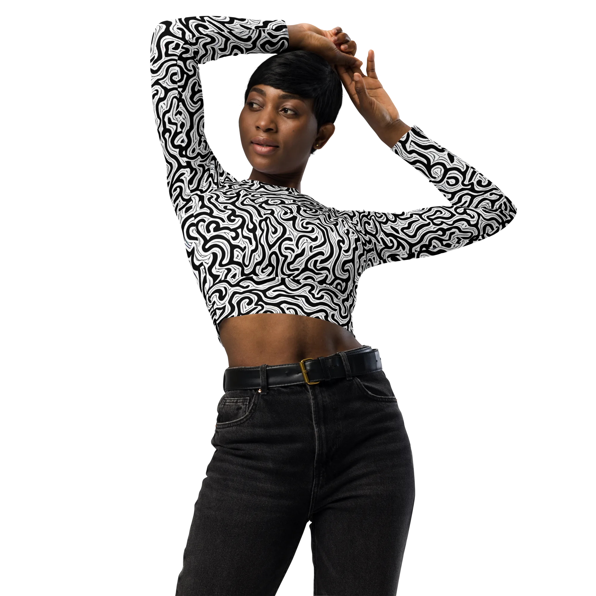 Inked Dreams on Long Sleeve Crop Top — Front