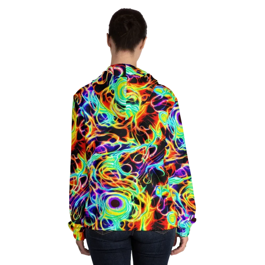 Nightflash on Women's Full-Zip Hoodie — Back On Person