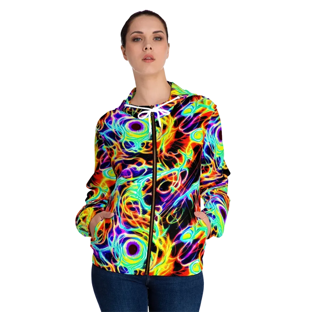 Nightflash on Women's Full-Zip Hoodie — Front On Person