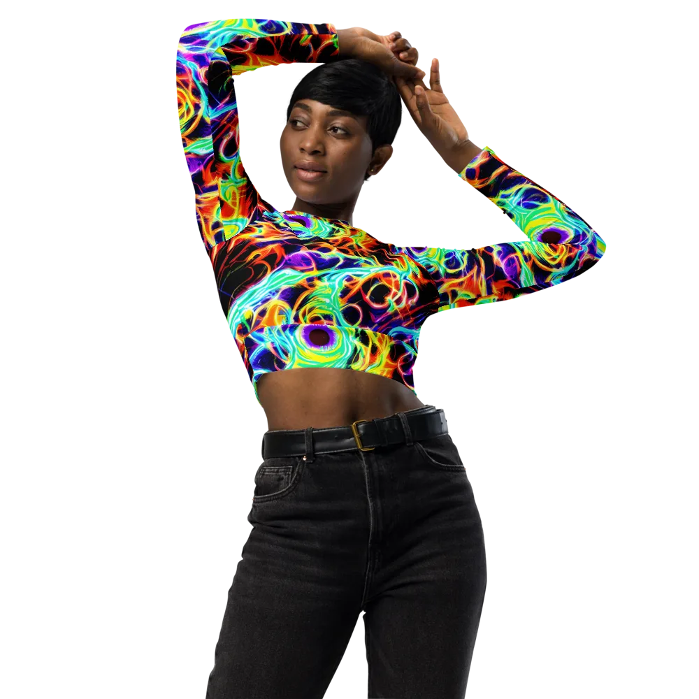Nightflash on Long Sleeve Crop Top — Front