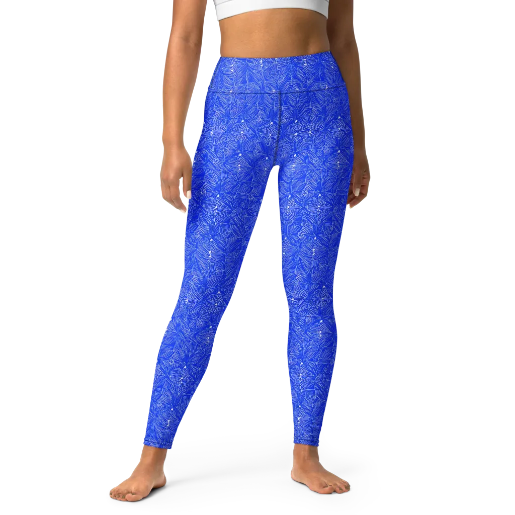 Azure Filigree on Yoga Leggings — Front