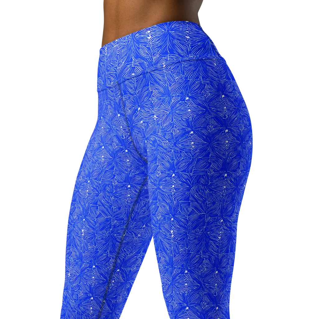 Azure Filigree on Yoga Leggings — Left Front