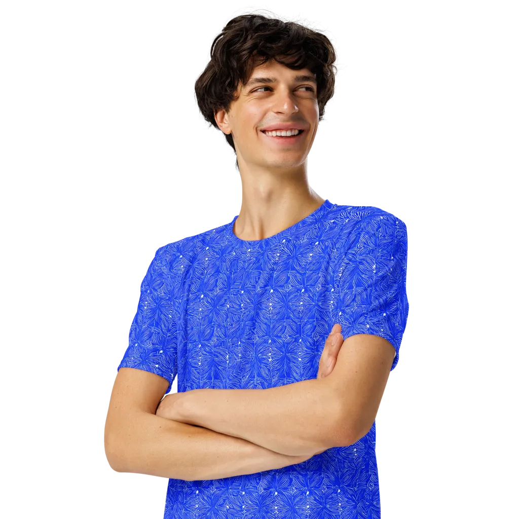 Azure Filigree on Men's Crew Neck T-Shirt — Left Front