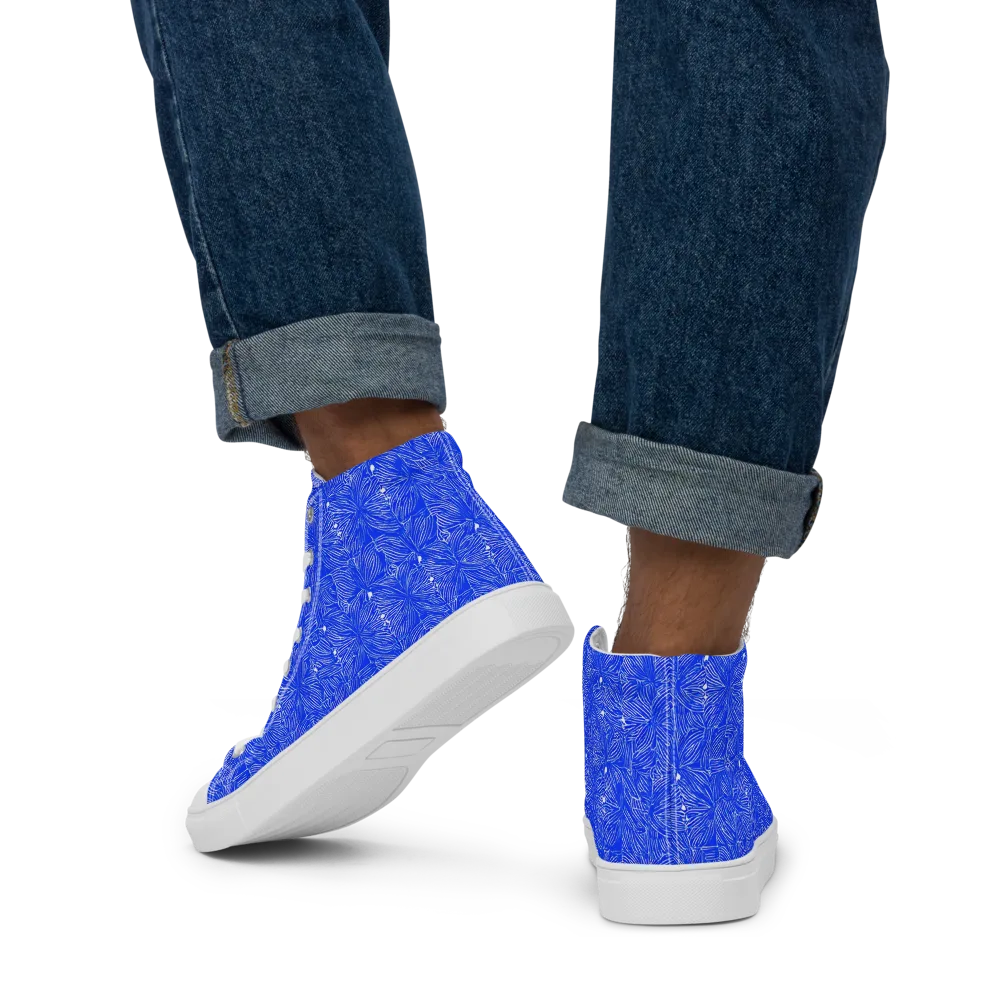 Azure Filigree on Men's High Top Canvas Shoes — Back