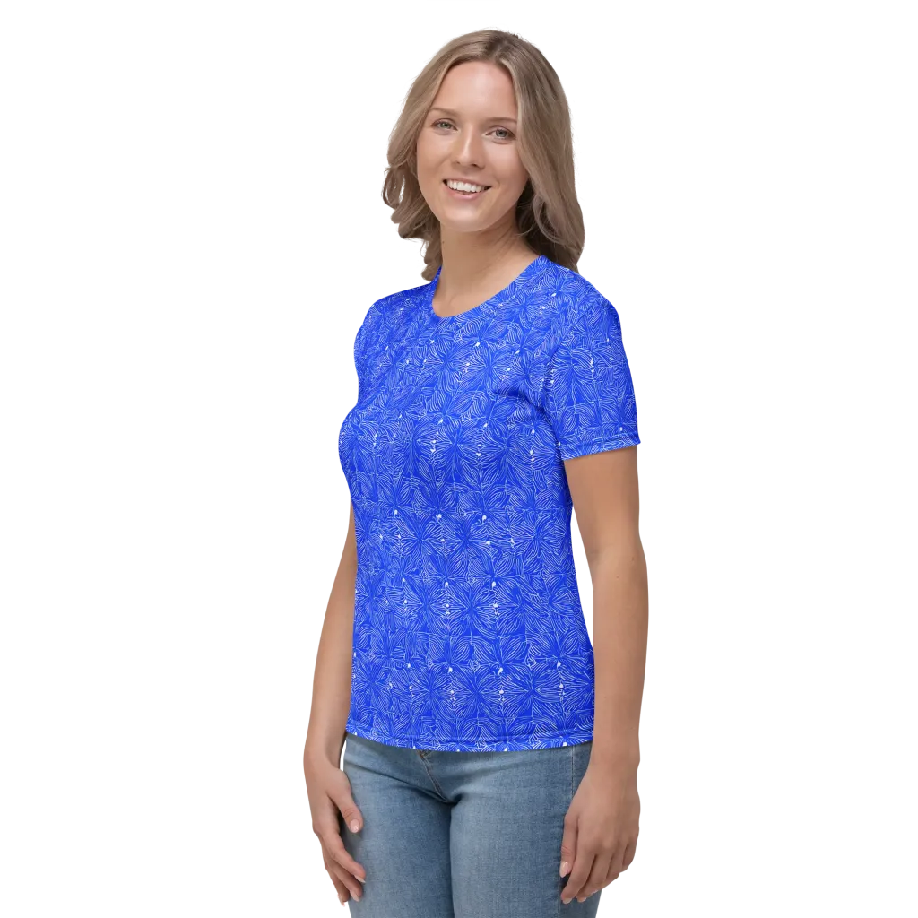 Azure Filigree on Women's Crew Neck T-Shirt — Left