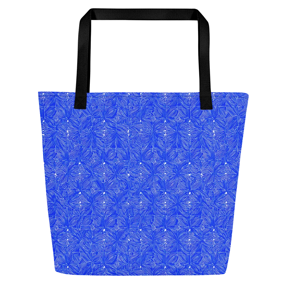Azure Filigree on Large Tote Bag W/ Pocket — Front