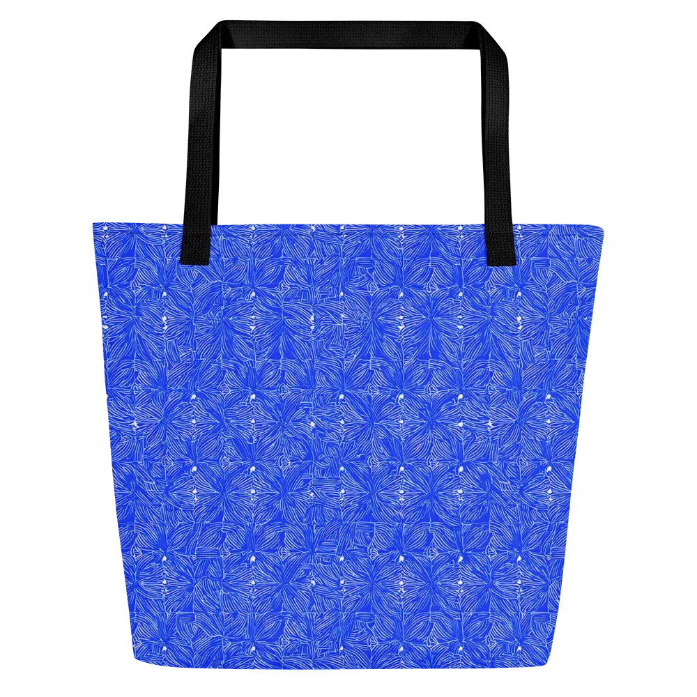 Azure Filigree on Large Tote Bag W/ Pocket — Front