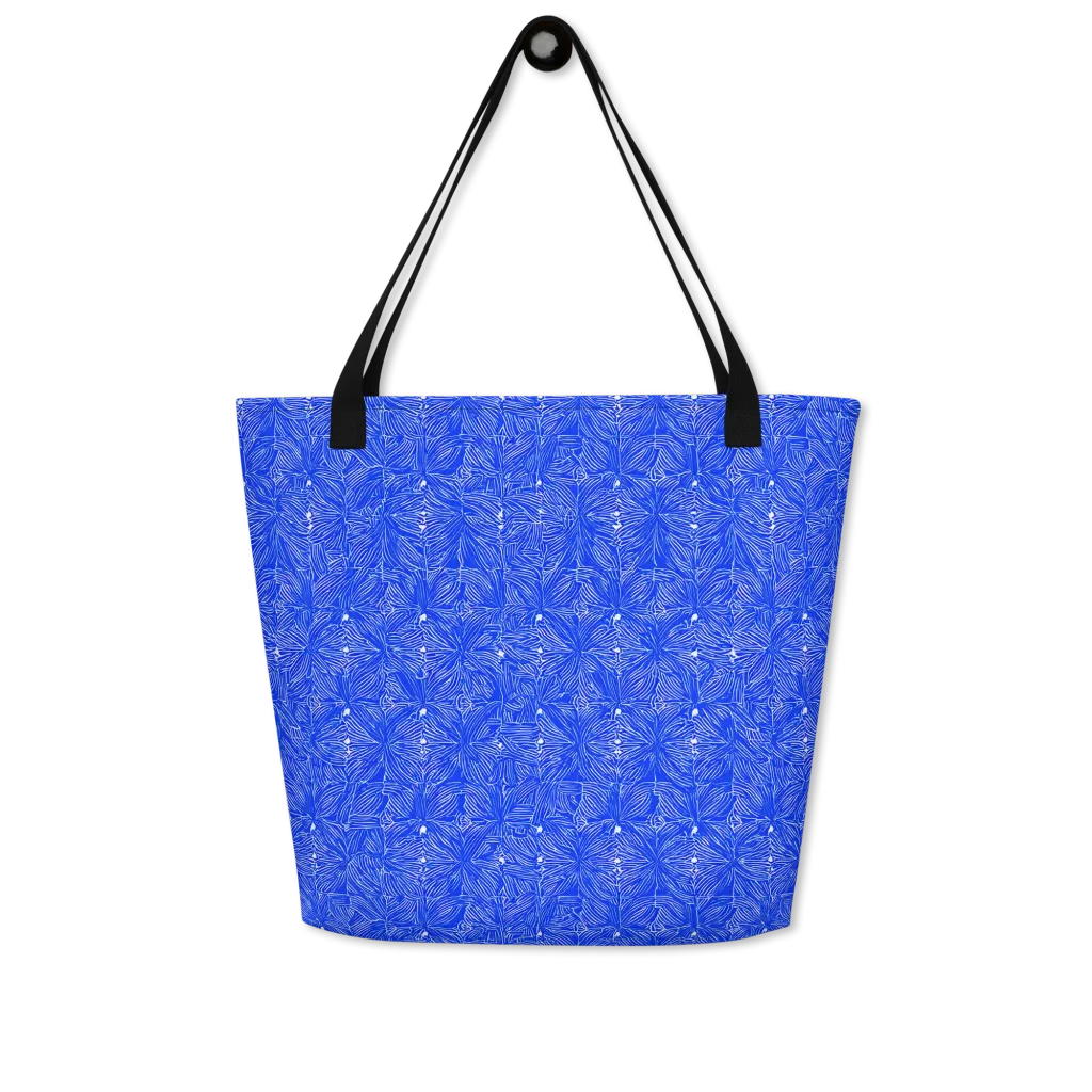 Azure Filigree on Large Tote Bag W/ Pocket — Front