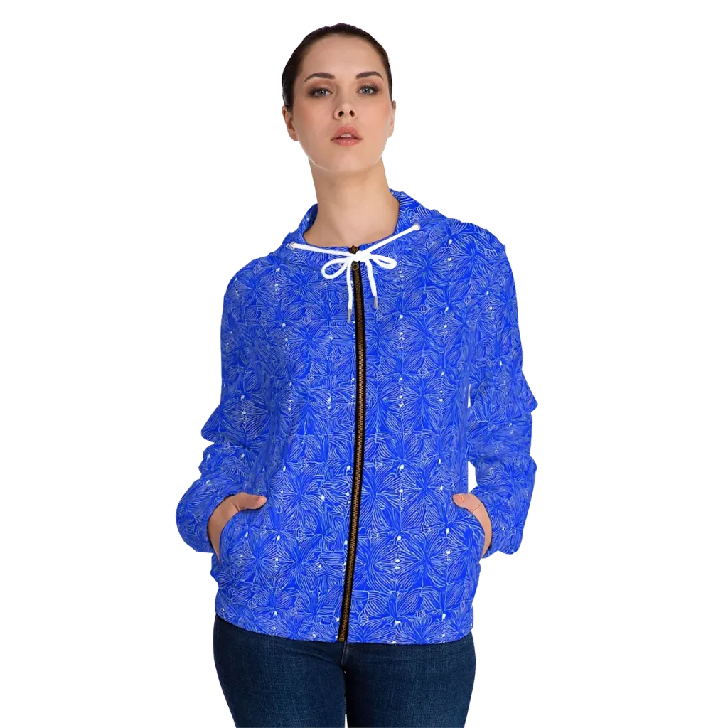 Azure Filigree on Women's Full-Zip Hoodie — Front On Person