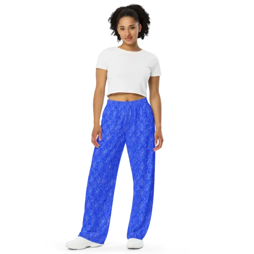 Azure Filigree on a Wide-Leg Pants