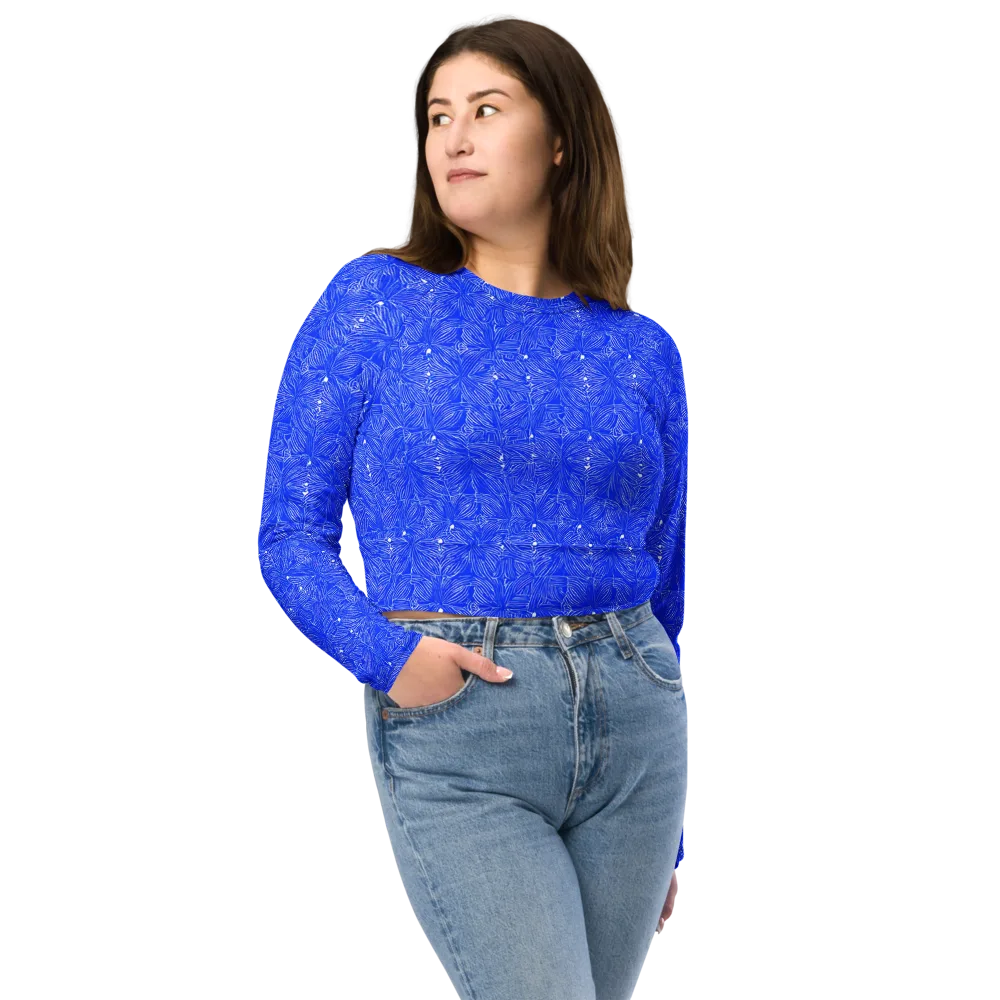Azure Filigree on Long Sleeve Crop Top — Front