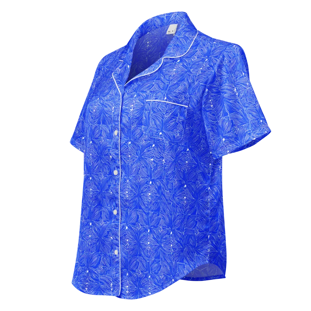 Azure Filigree on Women's Short Sleeve Pajama Top — Left Front