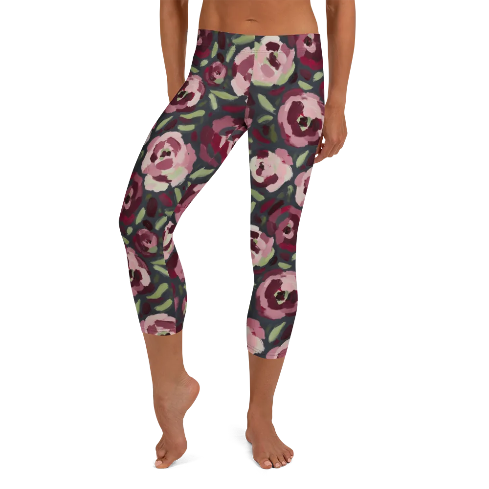 Painterly Nocturne on Capri Leggings — Front